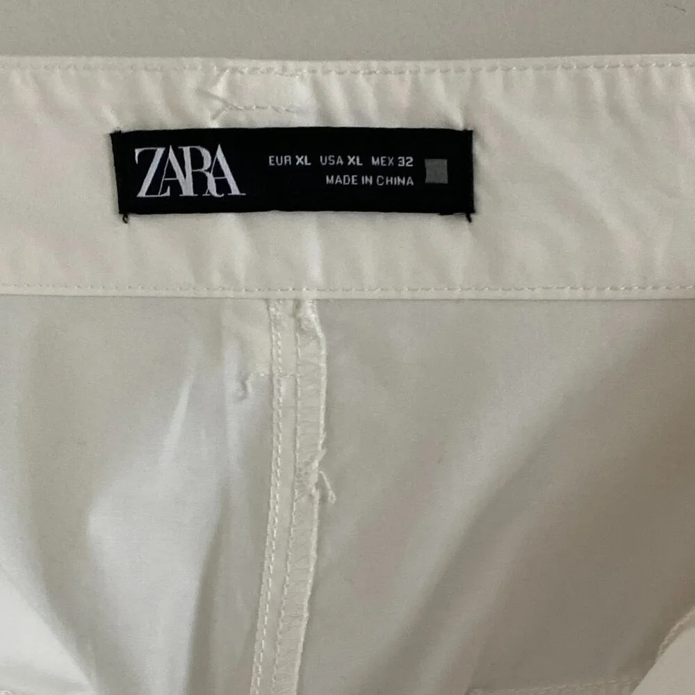 ZARA WOMEN HIGH RISE WIDE CARGO PANTS COTTON BLEND SIZE XL - Picture 3 of 5